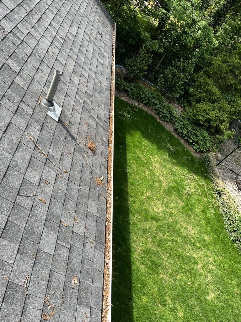 Roof gutter before flushing