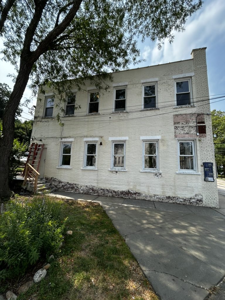 Commercial brick building after power washing