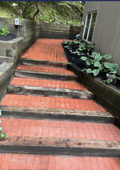 Brick step walkway after cleaning
