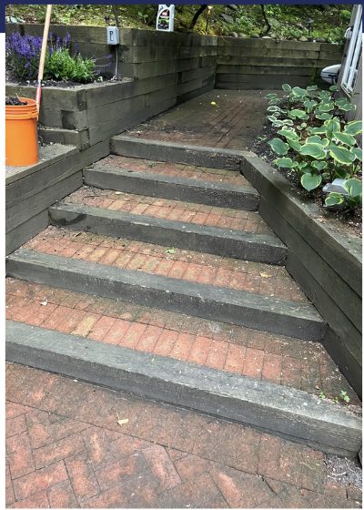 Brick step walkway before cleaning